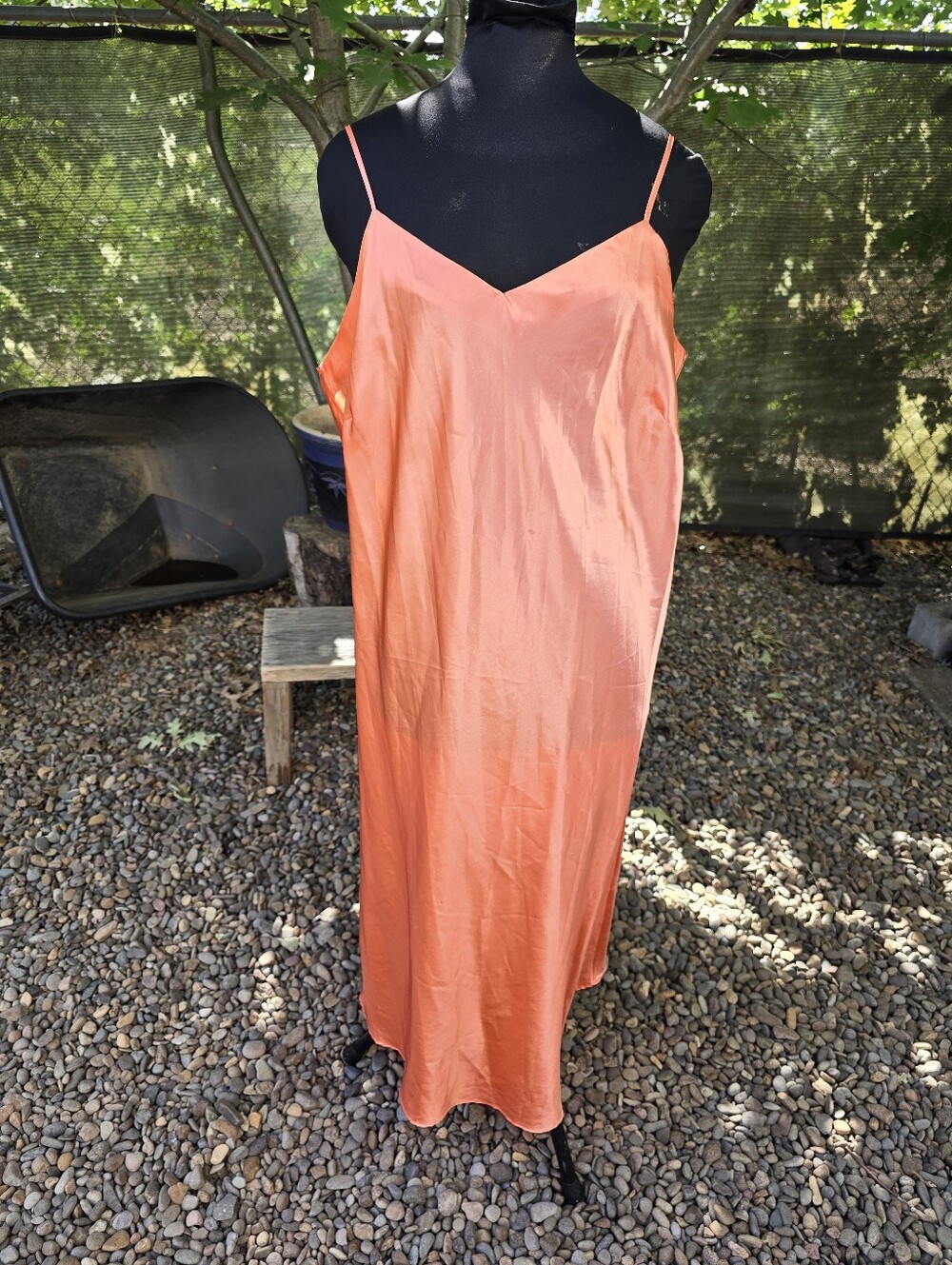 Vtg 90's Satin Peach Maxi Slip Dress French Girl Chic Luxe Loungewear Revival